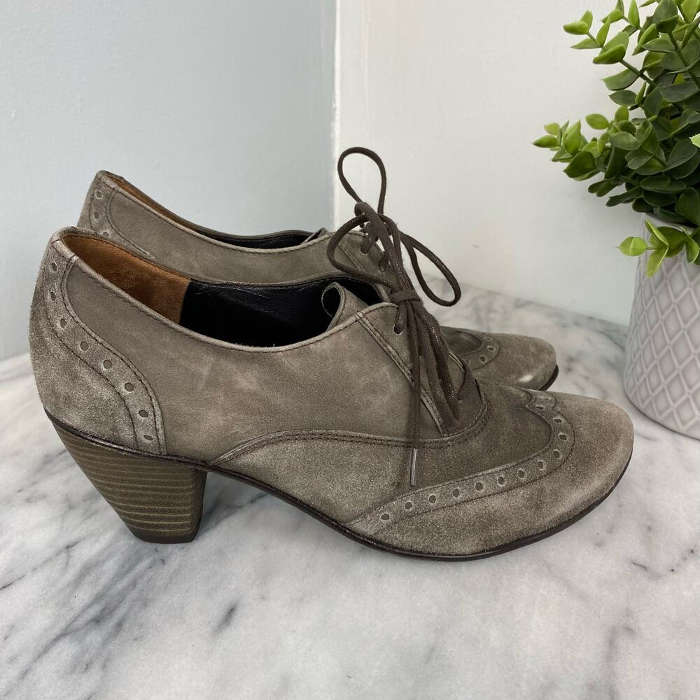 Paul Green Kelsey Lace Up Brougue Oxford Gray Nubuck Leather 6.5 Steampunk - Picture 2 of 9